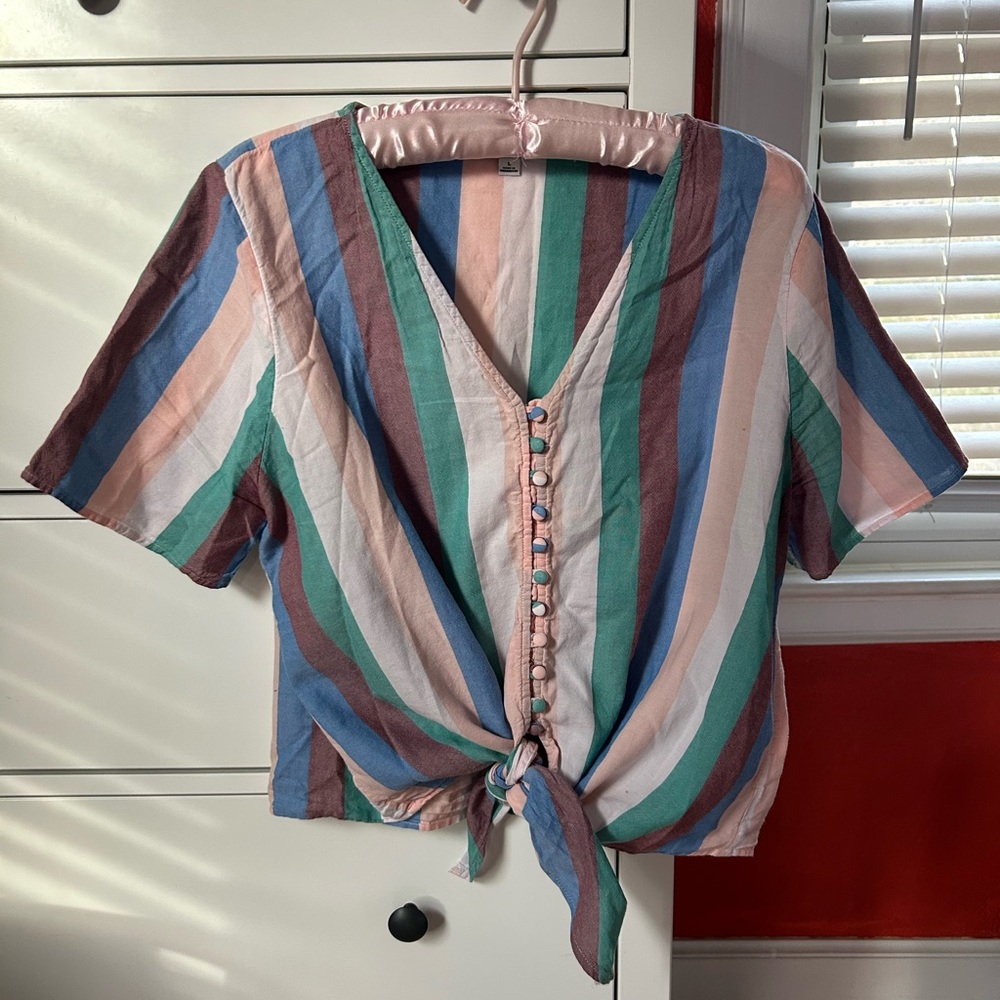Madewell multicolor stripe tie top short sleeve large